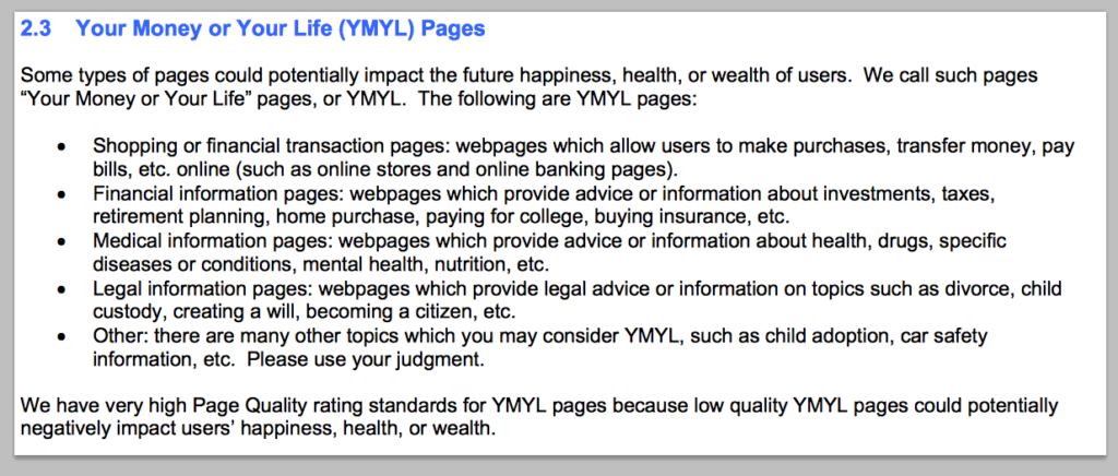reviewing YMYL pages during an SEO Audit