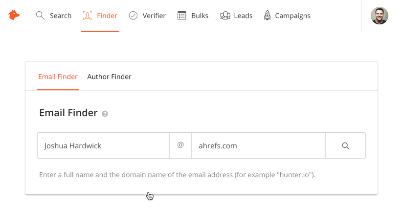 hunter io email finder screen