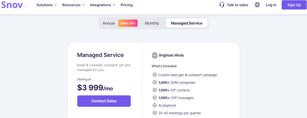 Snov.io Managed Services Pricing